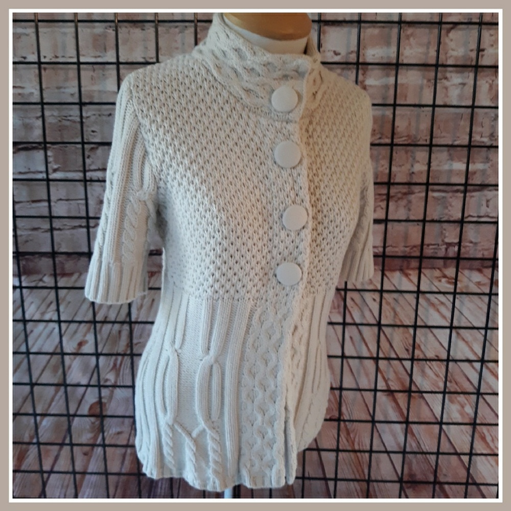Apt 9 Cream Half-Sleeve Cable Knit Sweater